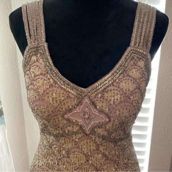 Vintage 90s Y2K 100% Silk Beaded Dress Flapper Mermaid Silk Dress Prom Flapper - Picture 2 of 10